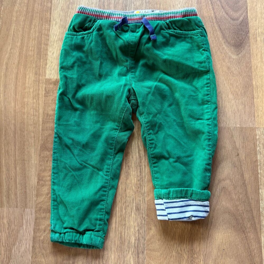 Baby Boden GREEN jersey lined corduroy pants